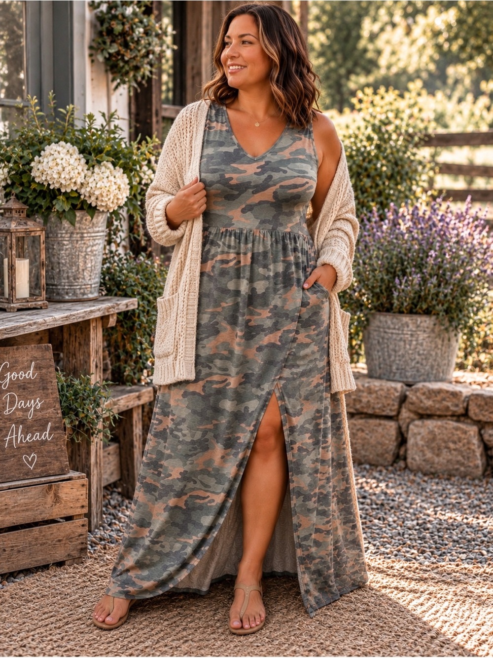 Heimish USA Camo Maxi Dress | Women's 2XL (Fits Like a Size 16)
